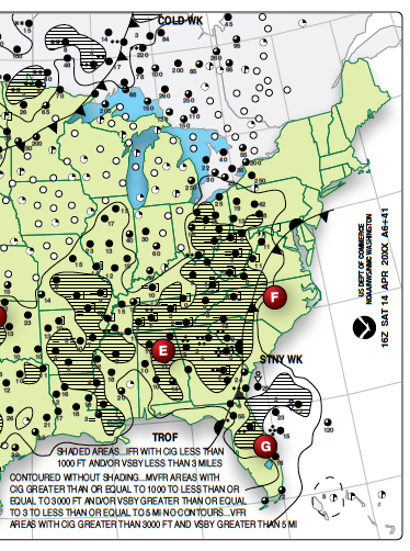Aviation weather forecast chart used by FAA Part 107 licensed drone pilots for pre-flight planning